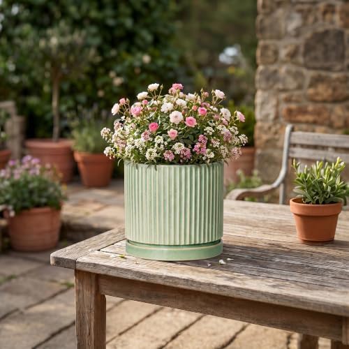 6 Inch Planter, Ceramic Plant Pots, Round Pots for Plants, Green - Image 6