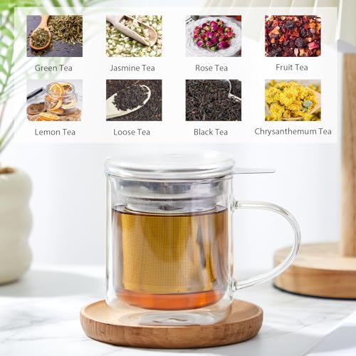 Rtteri 2 Pack Glass Tea Infuser Cup with Lid, 8 oz Insulated Tea Mug - Image 5