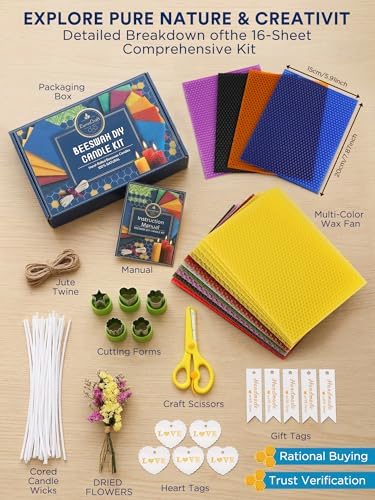 LumaCraft Beeswax Sheets for Candle Making Kit – 16PCS 100% Pure Natural Beeswax Candle Sheets for Rolling Candles – DIY Handmade Candle Making Kit for Family Holiday Party Gift Craft Decor - Image 2