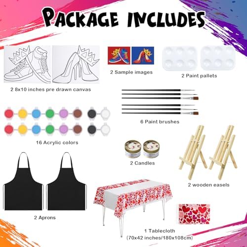 VOCHIC 2 Pack Sip and Paint Kit for Adults Pre Drawn Canvas Painting Art Set with Outline Canvas Couples Date Night Valentine's Day (Crown High Heels and Sneakers, 8 x 10 Inches) - Image 2