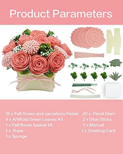BAZIMA DIY Felt Flower Art Craft Kit,DIY Pink Rose and Carnation Bouquet Kit, Floral Gifts,Beginner Craft Kit,Arrange Pre-Cut Felt Flowers and Foliage - Image 4