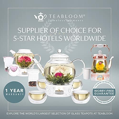 Teabloom Joyful Warmth Teapot with Tea Warmer – 50 oz (6+ Cups) Hand-Blown Borosilicate Glass, Stainless Steel Loose-Leaf Infuser, Heat-Resistant Kettle, Elegant Gift Set for Tea Lovers - Image 6