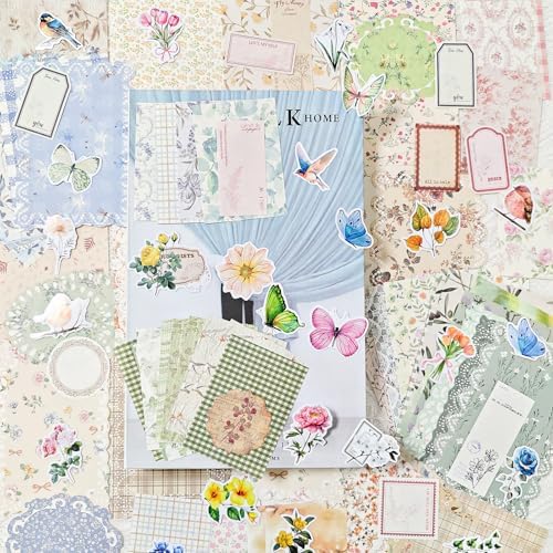 120Pcs Floral Journal Supplies Kit,Vintage Scrapbook Papers Stickers - Image 4