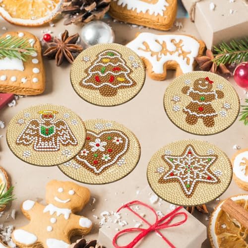 8 Pieces Christmas Gingerbread Man Diamond Coasters Kits with Holder DIY Christmas Gingerbread Man Diamond Art Coaster Coaster for Adults Diamond Kits Supplies - Image 3