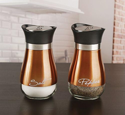 Circleware Cafe Contempo Elegant Glass Salt & Pepper Shakers Dispenser,Clear Bottom Jar Bottle Container w/Stainless Steel Top,Perfect for Himalayan Seasoning Herbs Spices,Copper,4.4 oz, (Pack of 12) - Image 5