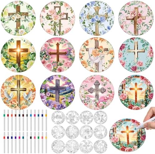 Potchen 12 Pcs Color Your Own Coaster DIY Kits,Cross by Potchen
