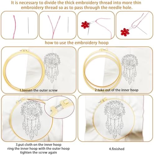 BEUNITONE 4 Set Dream Catcher Embroidery Kit for Beginners 7.9"x7.9" - Image 3