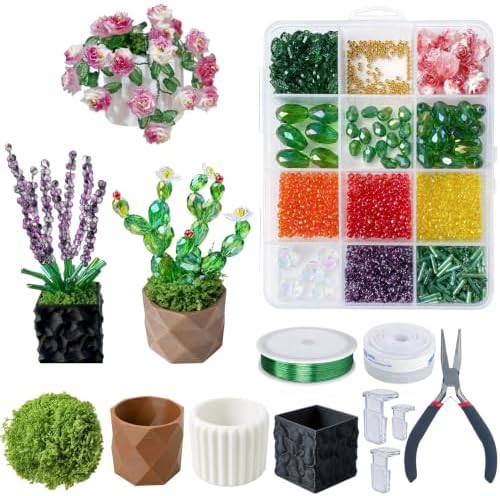 Jojedomo Flower Bead Plant Kit for Suncatcher Green Glass Beads Set by Unknown