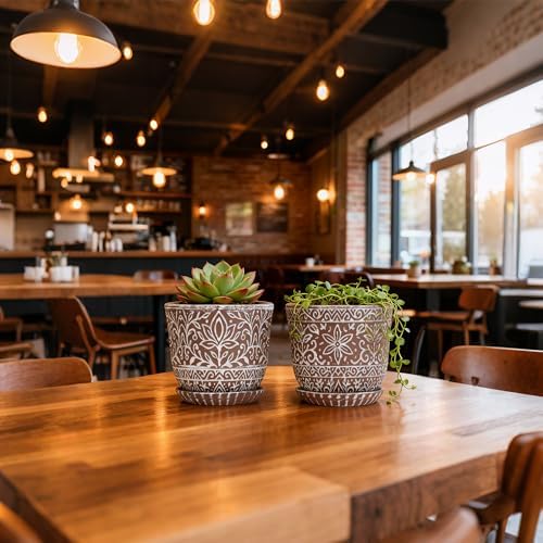 Gepege Ceramic Plant Pots, 6 Inch Indoor Planters with Drainage & Saucers - Image 4