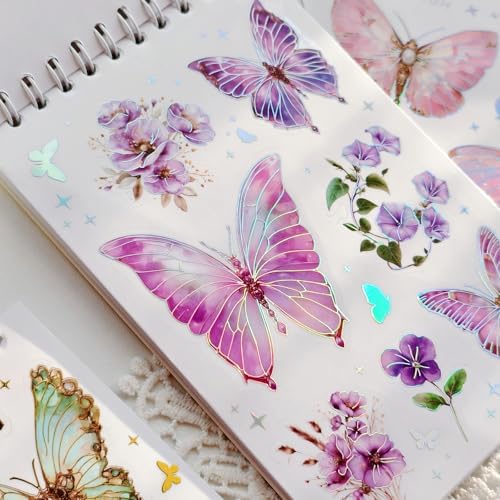 Flower and Butterfly Sticker Book, 30 Sheets 300+ Pcs, PET Material with Gold and Holographic Foil, for Planner Scrapbooking Journaling Card Making - Image 5