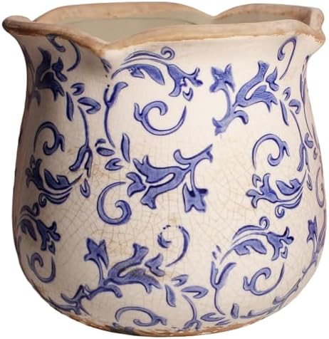 Retro Distressed Ceramic Pots, Antique Crackle Glaze Planters w/ Drainage by XiaanJiaju