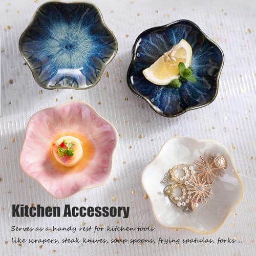 Spoon Rest Ceramic Spoon Holder Sauce Dish Spatula Plate Cooking Spoons Tray for Dessert Condiment Jewelry Storage (Pink) - Image 4