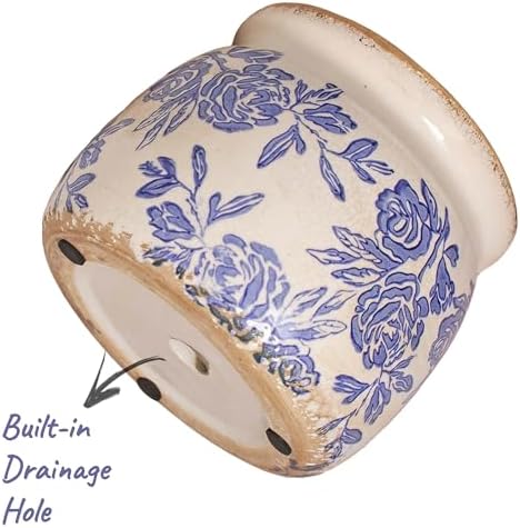 Chinoiserie Ceramic Plant Pot for Garden Decor, 6.3in Rustic Farmhouse Planter with Drainage Hole for House Plants, Blue and White Vase for Centerpiece, Kitchen & Office Decoration, Plant Lover Gifts - Image 4