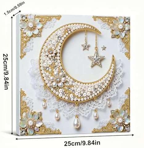 Pearl Art Kits Painting for Adults, DIY Mindfulness Therapy with Framed Canvas and Tools, Beginner Wall Decor-Moon - Image 5
