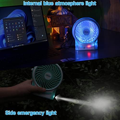 efluky 3-Speed Mini Desk Fan with LED Light, Portable USB Fan Quiet for Home, Office, Travel, Camping, Outdoor, Indoor, 4.9-Inch,Blue - Image 4