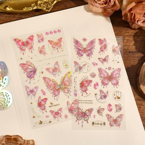4 Sets 200 Pcs Stickers for Scrapbooking,3D Butterfly Self-Adhesive Scrapbook Stickers Supplies Journal,Vintage Aesthetic Sticker Art Diary Card Craft Gifts Planner Notebook - Image 6