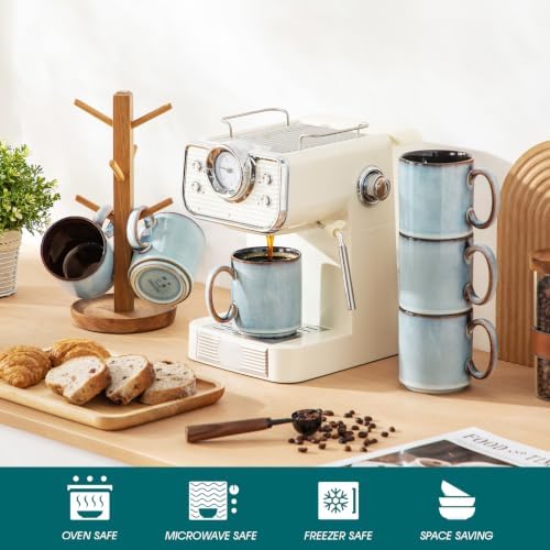 vancasso ONION Ceramic Coffee Mugs Set of 6, 16 Oz Coffee Cups for Latte, Cappuccino, Tea & Hot Cocoa, Artisan Modern Style for Coffee Bar, Home & Kitchen, Microwave & Dishwasher Safe, Light Blue Gray - Image 4