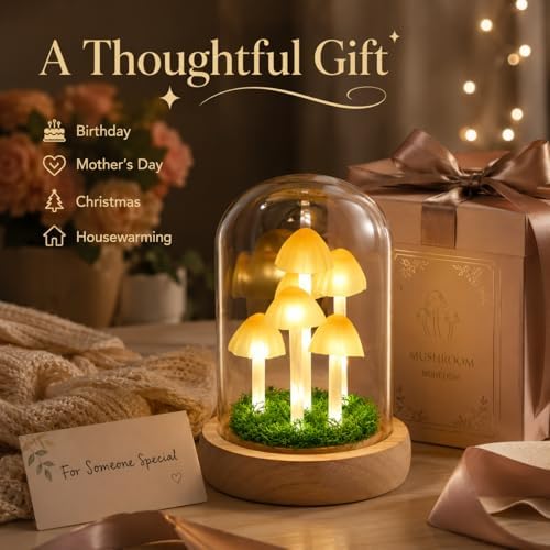 Mushroom Lamp in Glass Dome,Mushroom Gifts for Women,Mushroom Night Light - Image 5
