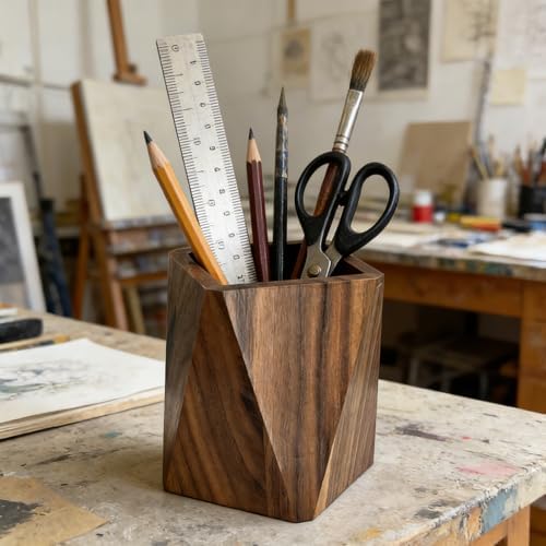 Black Walnut Pen Holder for Desk - Prismatic Shape, Multi-Use Office - Image 6
