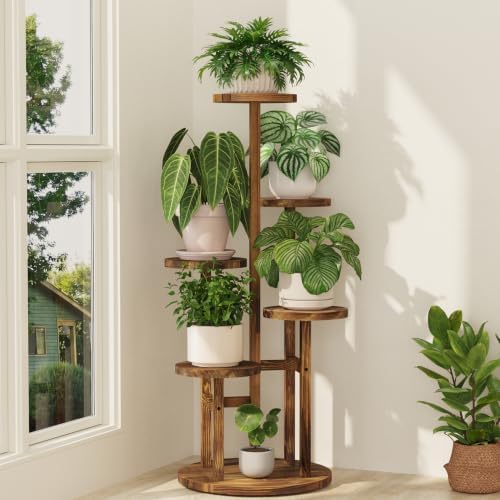 iDavosic.ly 5 Tier Wood Plant Stand Indoor Outdoor Corner Tall Shelf, Brown by iDavosicly
