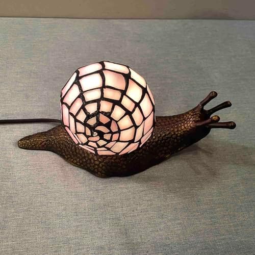 Bieye L10962 Pink Land Snail Tiffany Style Stained Glass Accent Table Lamp - Image 3