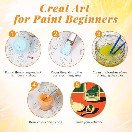 4 Pack Framed Paint by Numbers Kit for Adults, Retro Cocktail , 8 x 12 Inch - Image 6
