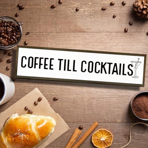 Coffee Decor Signs, Rustic Home Decors for Kitchen Bar, Cafe Decor, Housewarming Party Gift, Decorative Wooden Hanging Sign, Coffee Until Cocktails Sign, 17.8x4x1.2 inches - Image 4