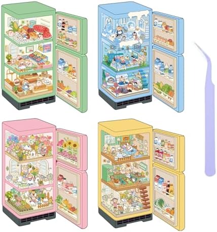 Girls 3D Miniature Scene Stickers,4 Sets Mini Refrigerator DIY House Stickers for Summer Stalls,Colorful World,Underwater World,Warm Home,3D Sticker Scenes for Adult Kids Relief Stress Pass The Time by VYRANA