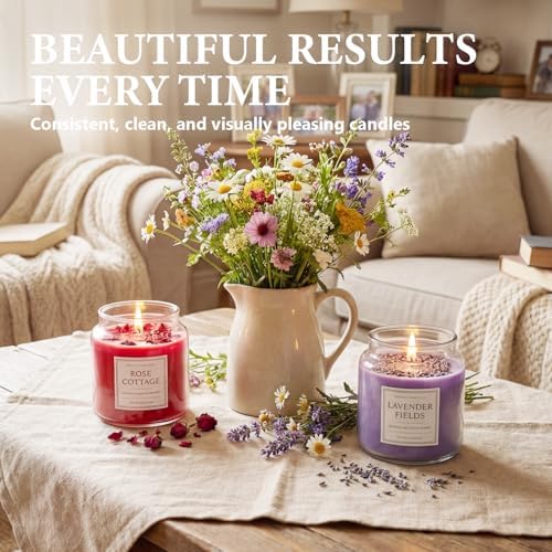 FUHITIM Soy Candle Wax Kit for Candle Making 5 lbs Bag, Premium Natural Soy Wax Flakes, No additives and Pure, 100 Cotton Candle Wicks, Fragrance Oils, Dried Flowers & Pigment Colors - Image 6