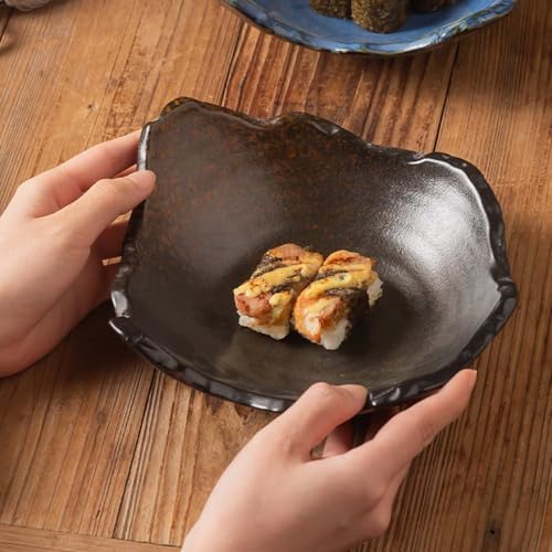 8" Small Ceramic Decorative Bowl 1 Pice – Irregular Rim Reactive Glaze Candy Plate, Berry Bowl, Entryway Catchall, Japanese Style Fruit Dish for Tabletop or Home Decor (Black) - Image 3