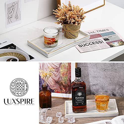 Luxspire Bathroom Vanity Tray Ceramic Jewelry Dish, M, Marble White - Image 6