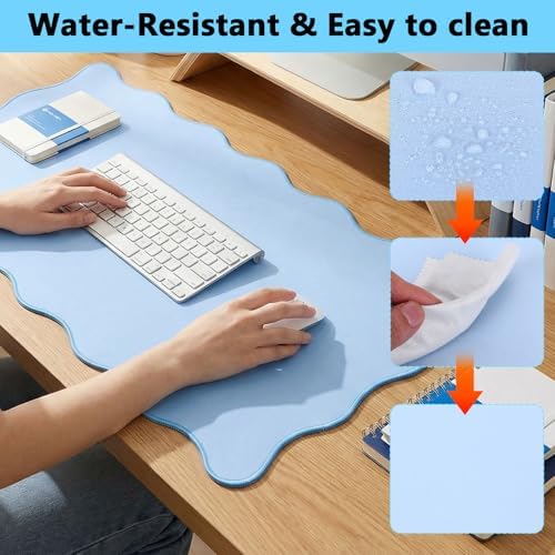 Scalloped Desk Mat 31.5" x 15.7" Large Cute Desk Mat for Desktop, Waterproof Scalloped Aesthetic Table Pad, Non-Slip Mouse Keyboard Pads Computer Accessories for Desk Office Home Gaming - Image 4