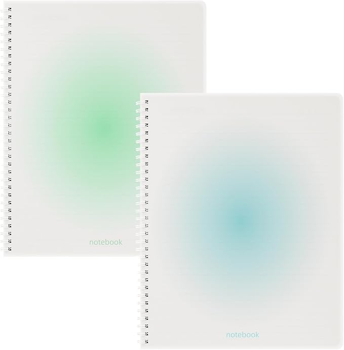 Oucaru Spiral Notebook A4 College Wide Ruled Notebooks 2 Pack 8.5" x 11" Journaling Notebooks 140 Pages 100 GSM Gradient Small Lined Notebooks Waterproof PP Cover for Note Taking for Work School Business Travel