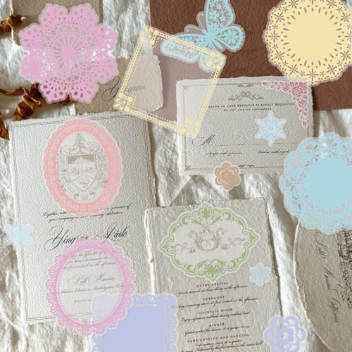 130 Pcs Lace Scrapbook Stickers - Colorful Butterfly & Feather Embellishments for Journaling, Wedding Albums, DIY Crafts, Scrapbooking Supplies & Bullet Journal Decor by JUNKJWBZ%7CPeelStickInspir