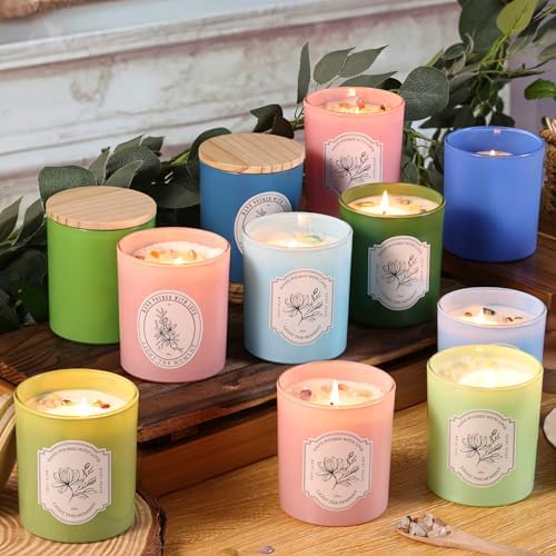 12 Pcs 10oz Pink Glass Candle Jars with Lids & Crystals for Candle Making - Image 3