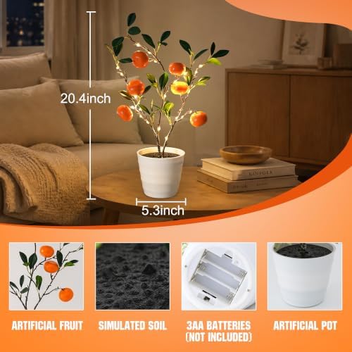 LED Orange Tree Lamp, 20.4" Lighted Artificial Orange Plant with Warm Glow - Image 5