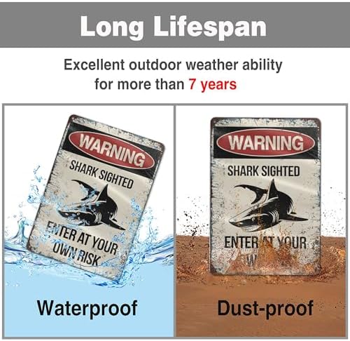 Warning Tin Signs,Warning Shark Sighted Enter at Your Own Risk Metal Tin Sign for Men Women Bars Wall Decor Club Restaurants Cafes Pubs 12x8 In - Image 3