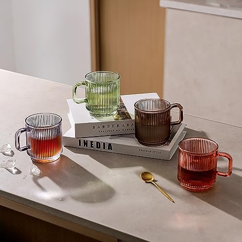 Lysenn Glass Coffee Mug with Lid - Premium Classical Vertical Stripes Glass Tea Cup - for Latte, Tea, Chocolate, Juice, Water - Lead-Free - Bamboo Lid - Lime Green - Image 5