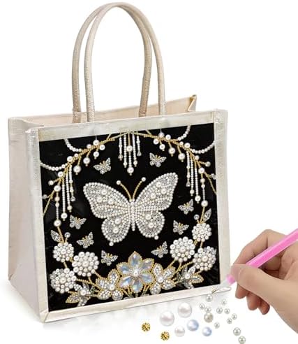 Xylzzuit DIY Pearl Painting Canvas Tote Bag Kit 11.42IN Diamond Art Handbag for Women Shopping Grocery Bag Dots Beads Art Craft Gift (Butterfly) by Xylzzuit