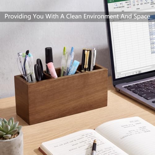 Walnut Wood Pen Holder for Desk with 3 Slots (Walnut Wood) - Image 3