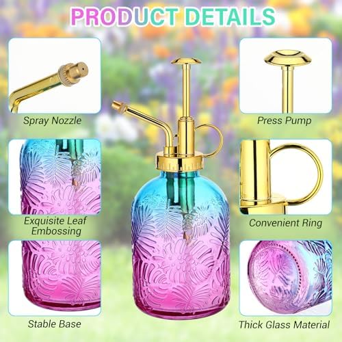 Sliner 6 Pack Glass Plant Mister Spray Bottles 7.7" Tall Glass Water Spray Bottle 12.2 oz Hand Pump Sprayer Fine Mist Watering Can with One Hand Top Pump for Indoor & Outdoor Houseplants(Golden) - Image 3