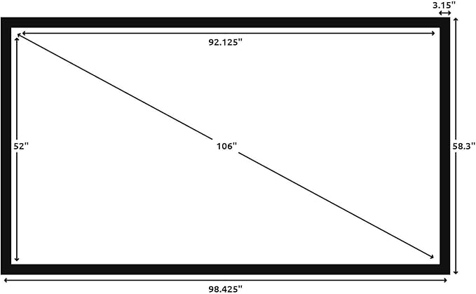 Silver Ticket Products STR Series 6 Piece Home Theater Fixed Frame 4K / 8K Ultra HD, HDTV, HDR & Active 3D Movie Projection Screen, 16:9 Format, 106" Diagonal, Woven Acoustic Material STR-169106-WAB