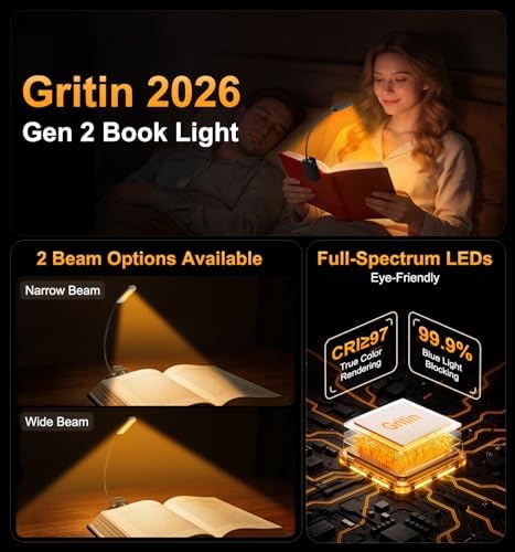 Gritin 2026 Gen 2 Book Light for Reading- 30 Eye Caring Full Spectrum LED - Image 2