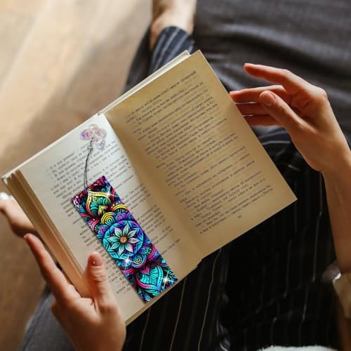 Puraikcmi 6 PCS 5D DIY Diamond Art Bookmarks,Mandala Diamond Painting Bookmarks Kits with Tassels Acrylic, Rhinestone Crafts Decoration Gift Set for Book Lovers Beginners & Adults - Image 6