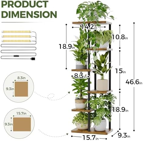 Bamworld Plant Shelf with Grow Light for Indoor Plants Corner 6 Tier - Image 2