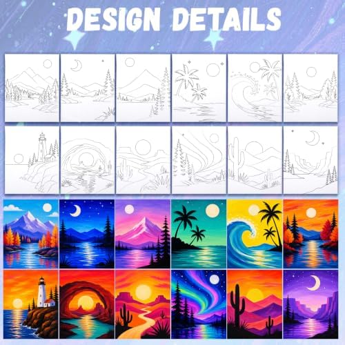 12PCS 8x10IN Pre Drawn Canvas to Paint for Adults Landscape Paint Party - Image 3