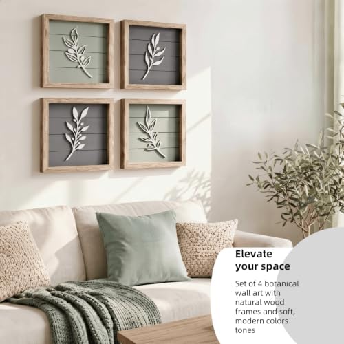 Framed 3D Bathroom Wall Art Decor, Set of 4 Leaf Plant Textured Boho Wall Art, Lightweight Farmhouse Botanical Wall Decor for Bedroom, Living Room, Bathroom or Office(7"X7" Neutral Colors) - Image 4
