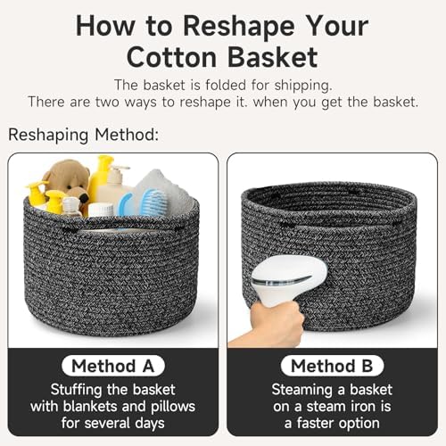 3 Pack Small Rope Storage Baskets, 9.82×9.82×7.1", Black - Image 5