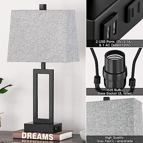 23.5" Touch Control Table Lamps Set of 2, Bedside Lamp with 2 USB Charging Ports & AC Outlet, 3-Way Dimmable Modern Nightstand Lamp for Living Room Bedroom End Table Office(2700K 2 LED Bulbs Included) - Image 2