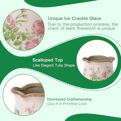 Ceramic-Planters-for-Indoor-Plants with Saucer, 6 inch Vintage Ice Crack Glaze Plant Pots with Drainage Holes, Decorative Flower Pots for Outdoor Garden Home Decor, Tuscan Pot for Plant - Image 5